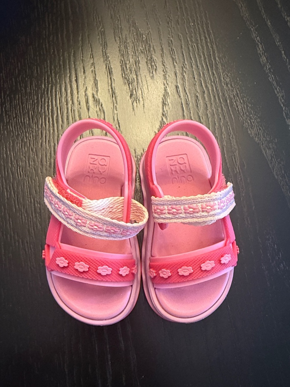 Girls Pink Floral Strap Sandals with Textured Ankle Strap
